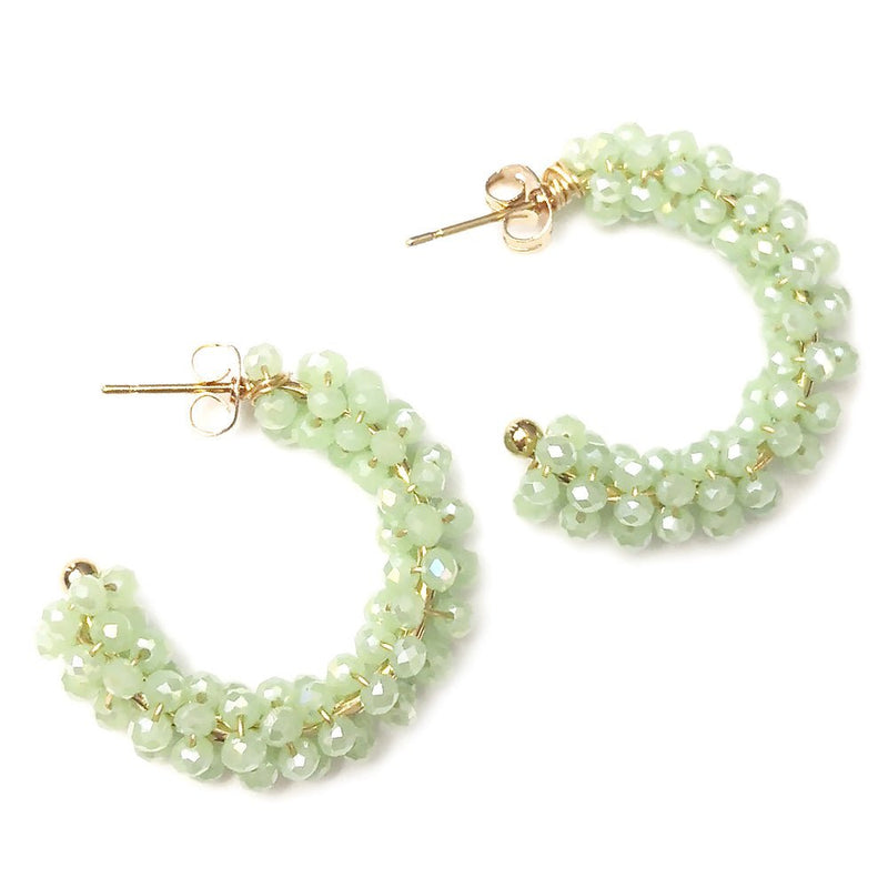 Orecchini in acciaio colore gold con cristalli naturali - Cerchio cristalli Verde chiaro -Beloved_gioielli