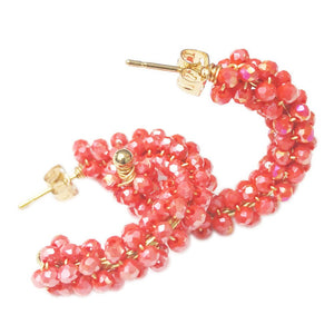 Orecchini in acciaio colore gold con cristalli naturali - Cerchio perline Corallo -Beloved_gioielli