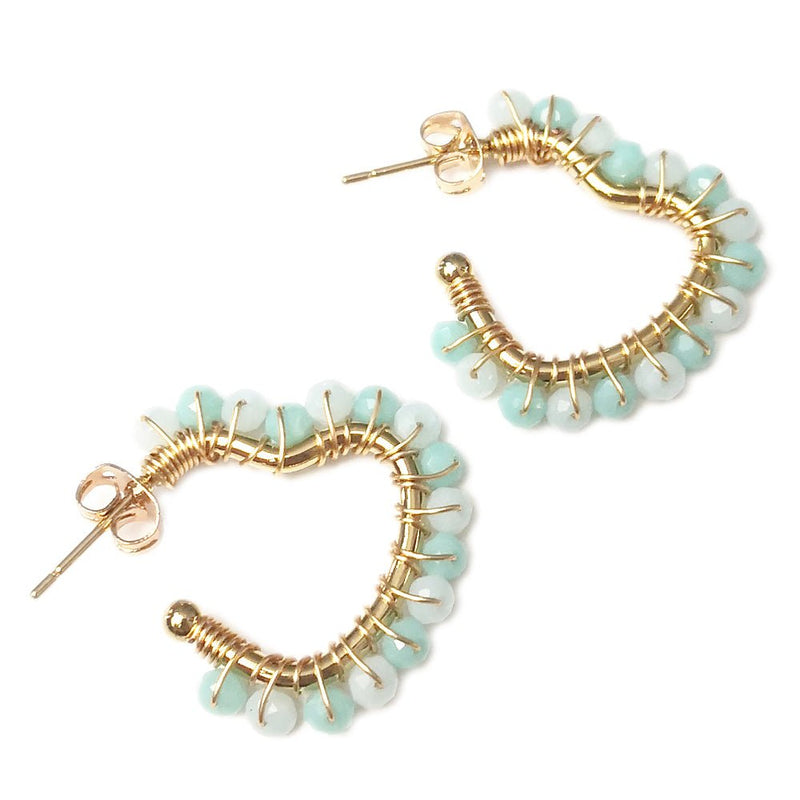 Orecchini in acciaio colore gold con cristalli naturali - Cuore cristalli Azzurri -Beloved_gioielli