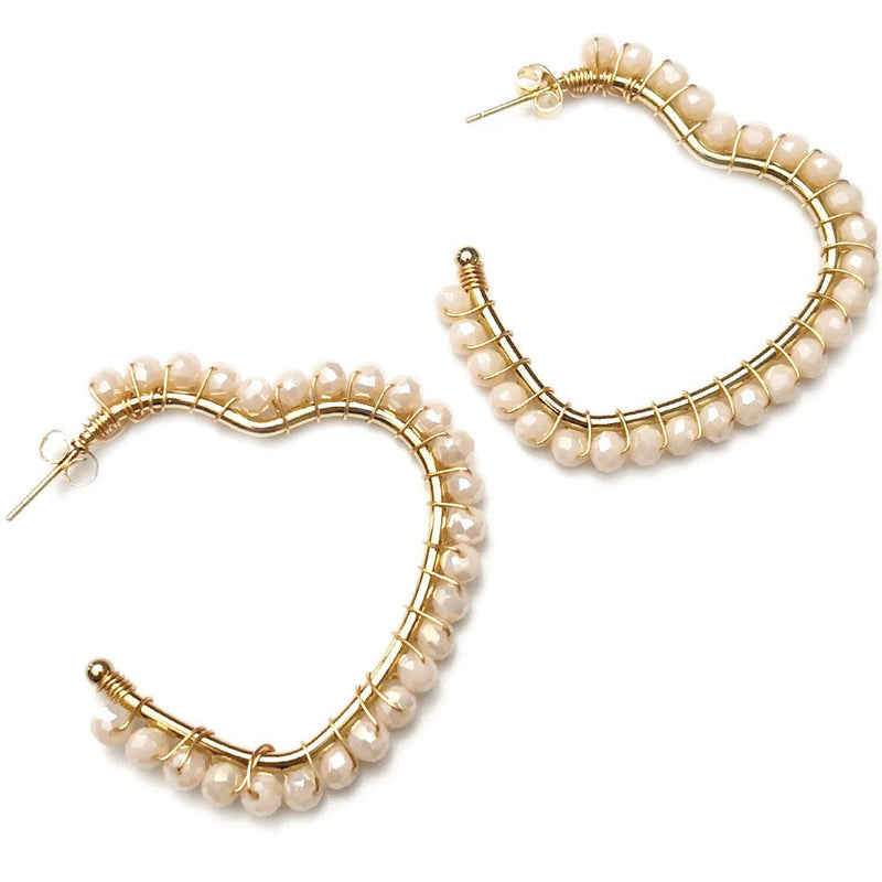 Orecchini in acciaio colore gold con cristalli naturali - Cuore cristalli Crema -Beloved_gioielli
