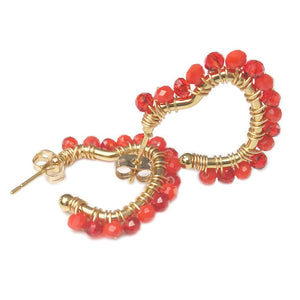 Orecchini in acciaio colore gold con cristalli naturali - Cuore cristalli Rossi -Beloved_gioielli