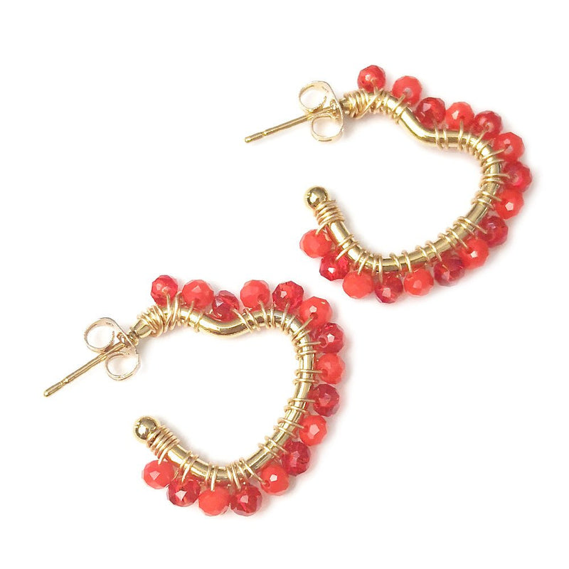 Orecchini in acciaio colore gold con cristalli naturali - Cuore cristalli Rossi -Beloved_gioielli