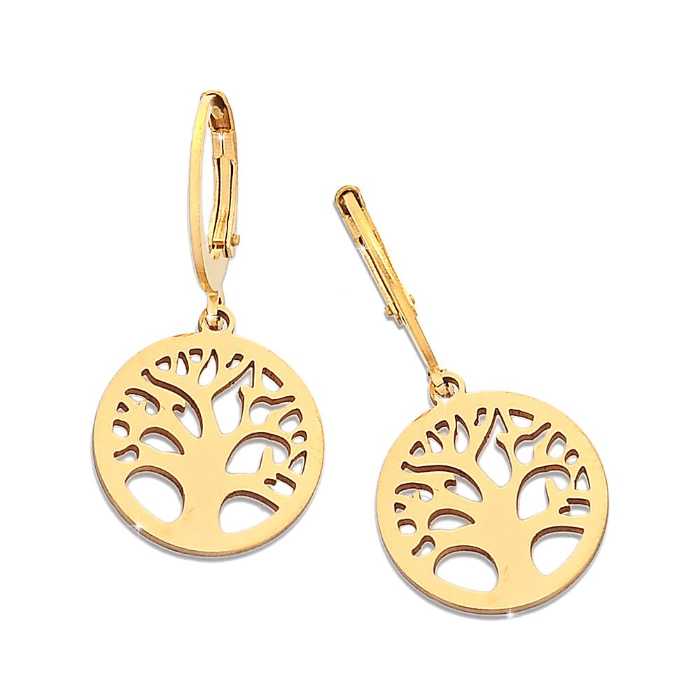 Orecchini in acciaio con cerchio e charm pendente Gold - Albero della vita -Beloved_gioielli