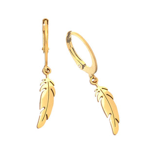 Orecchini in acciaio con cerchio e charm pendente Gold - Piuma -Beloved_gioielli