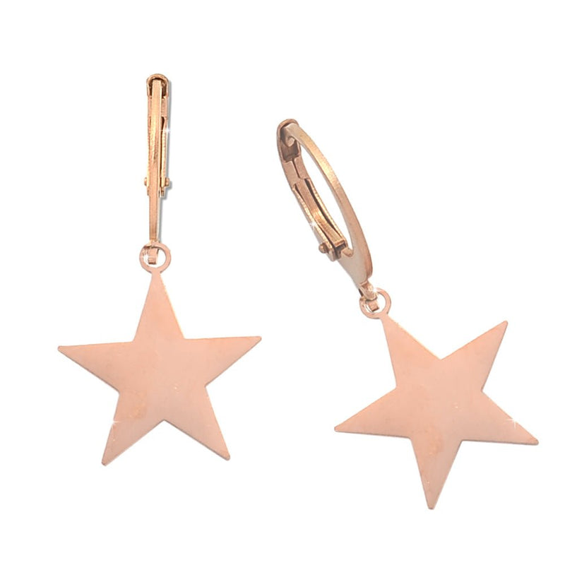 Orecchini in acciaio con cerchio e charm pendente Rose gold - Stella -Beloved_gioielli