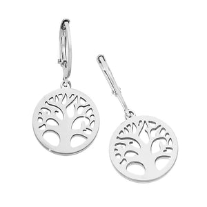 Orecchini in acciaio con cerchio e charm pendente Silver - Albero della vita -Beloved_gioielli