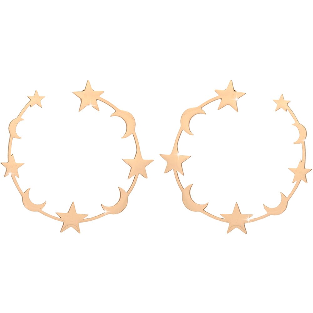 Orecchini Shape a cerchio - Mezzaluna e Stelle Rose gold -Beloved_gioielli