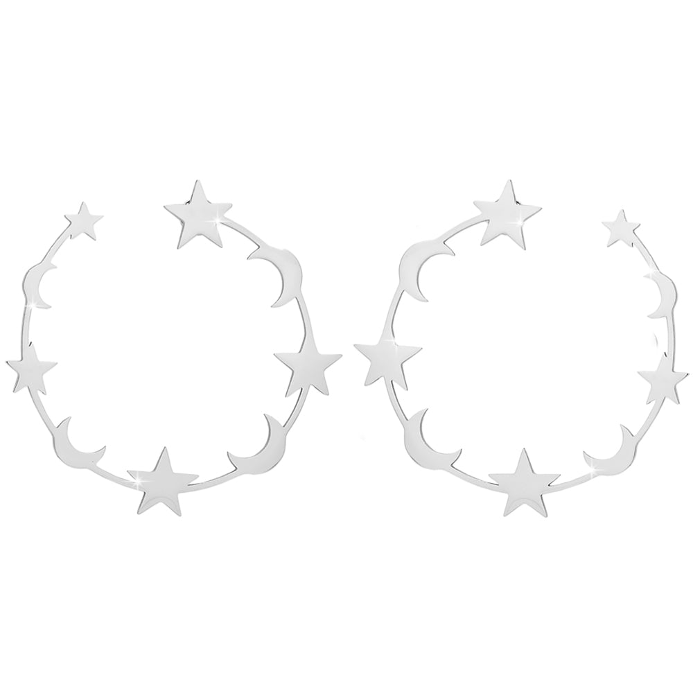 Orecchini Shape a cerchio - Mezzaluna e Stelle Silver -Beloved_gioielli