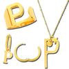 Parure anello, collana e orecchini Lettera Metal in acciaio Gold -Beloved_gioielli