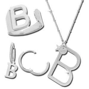 Parure anello, collana e orecchini Lettera Metal in acciaio Silver -Beloved_gioielli