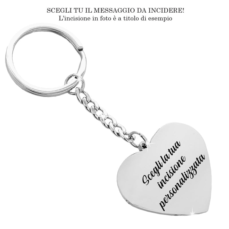 Portachiavi in acciaio personalizzabile con incisione - Cuore -Beloved_gioielli